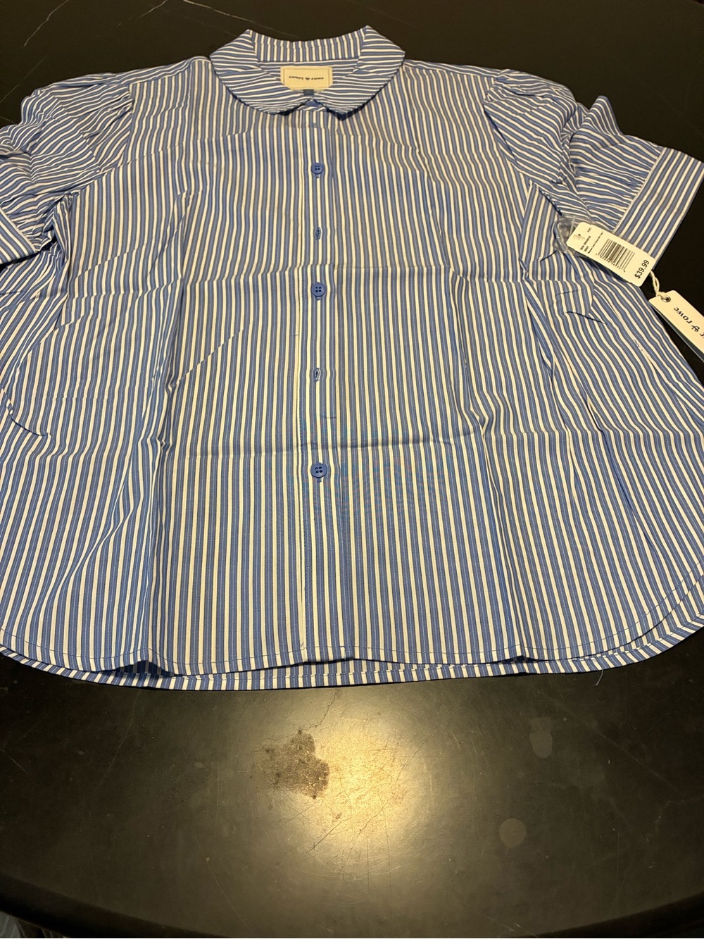 COURT & ROWE Blue and White Striped Button-Down Shirt